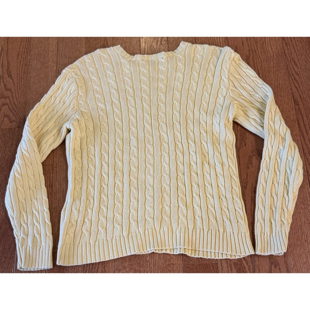 Ralph Lauren Yellow Cable Knit Cotton Sweater Womens Medium Navy Pony Logo - Picture 2 of 5